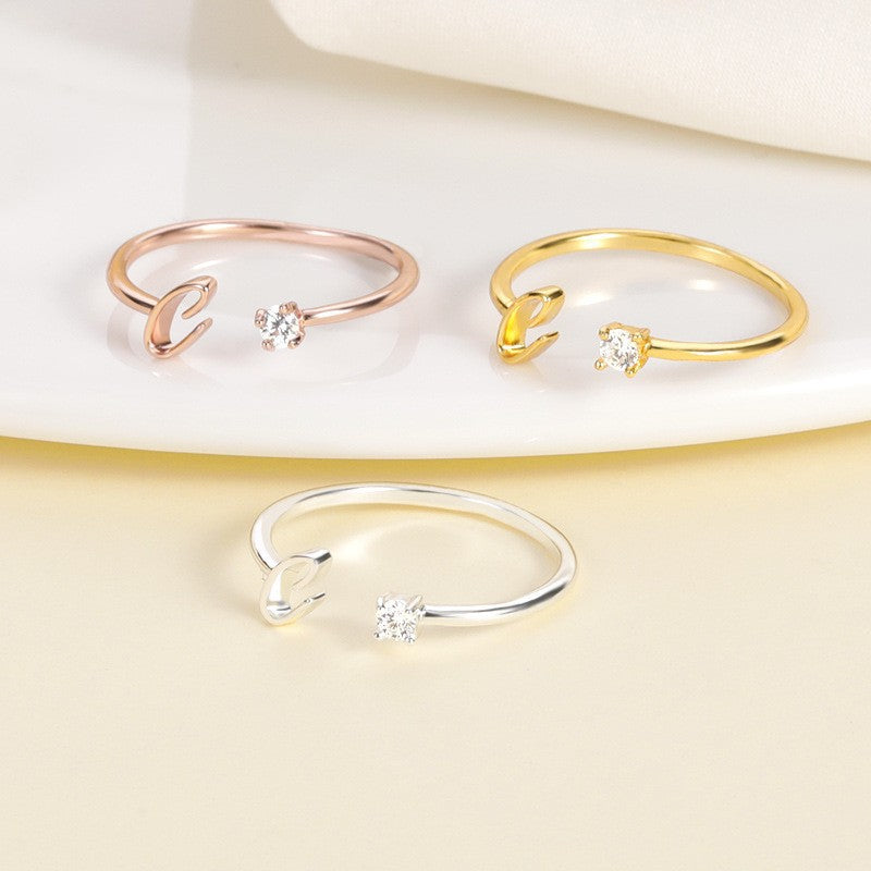 Alphabet Letter Ring Gold Plated Zinc Alloy Jewelry