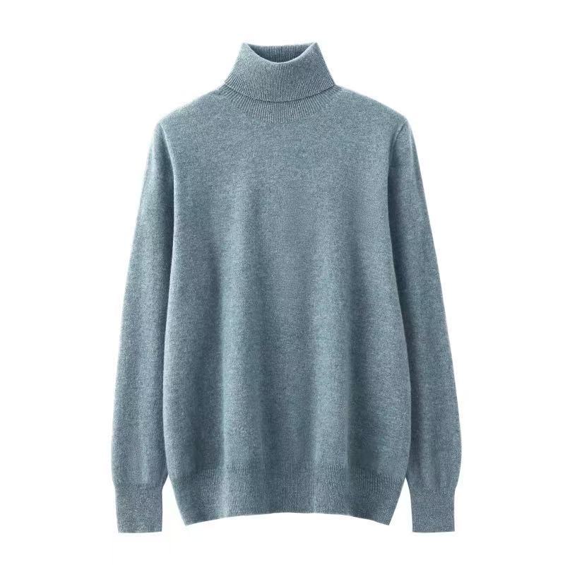 High Neck Pure Wool Sweater Men Pullover Knitted Casual