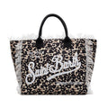 Women's Leopard Print Canvas Tote Bag with Tassel
