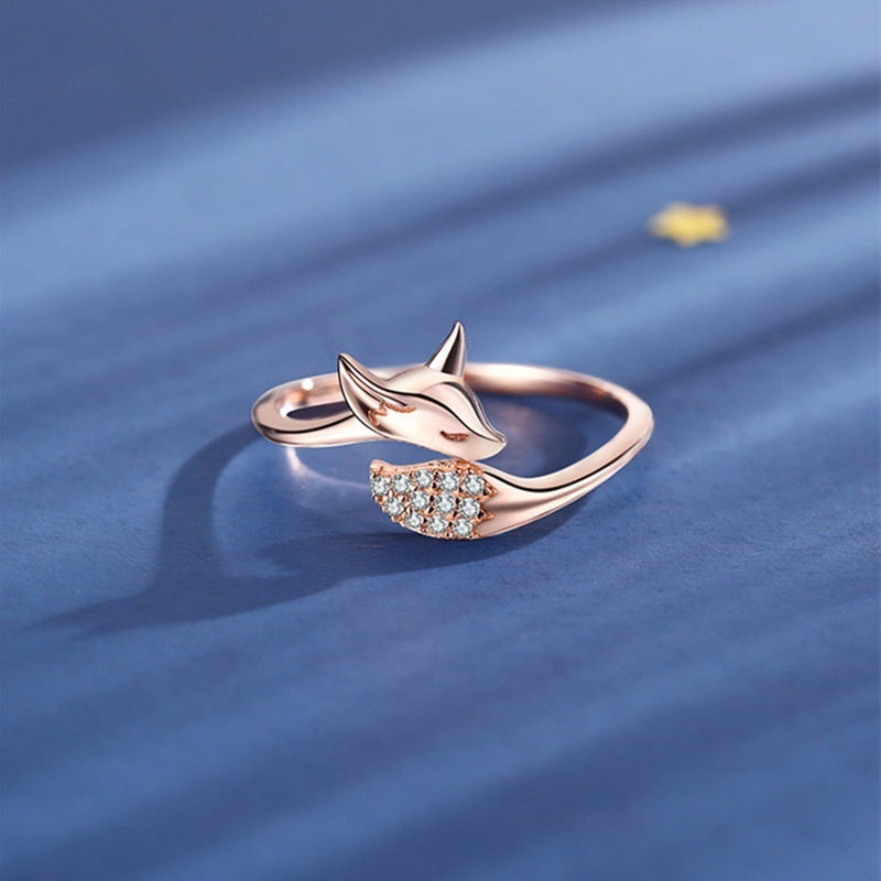Cute Fox Diamond Rose Gold Ring