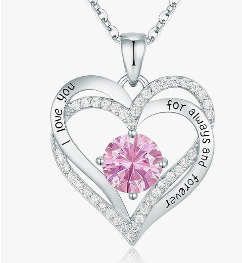 Heart Birthstone Necklace Rose Gold