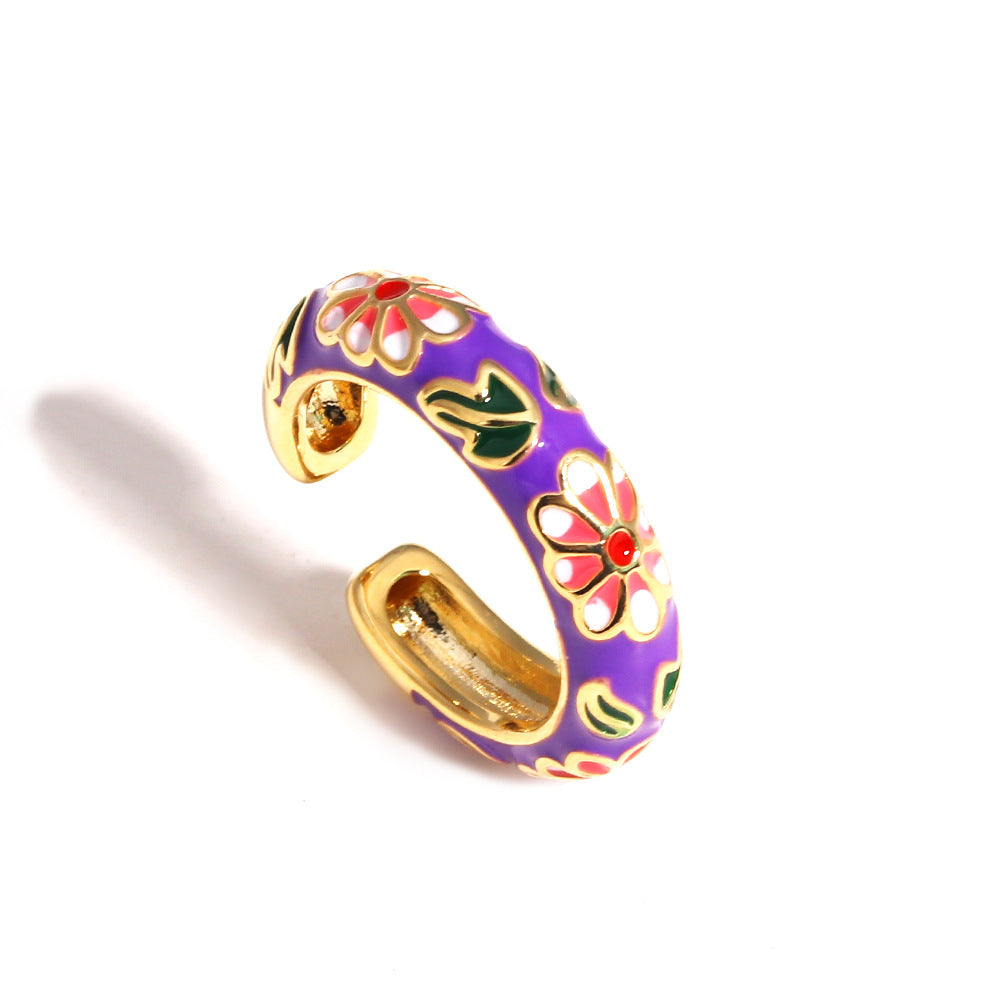 Floral Enamel Gold Plated Ring