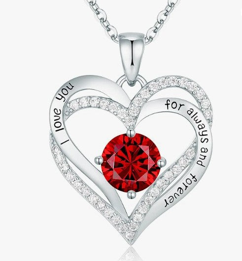 Heart Birthstone Necklace Rose Gold