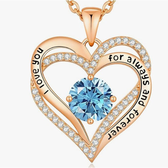 Heart Birthstone Necklace Rose Gold