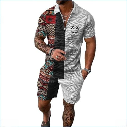 Herren 2-teiliges Set Baroque-Print Kurzarm-Top & Shorts Polyester 48 Varianten | Men's 2-Piece Baroque Print Set Short-Sleeve Top & Shorts 48 Styles