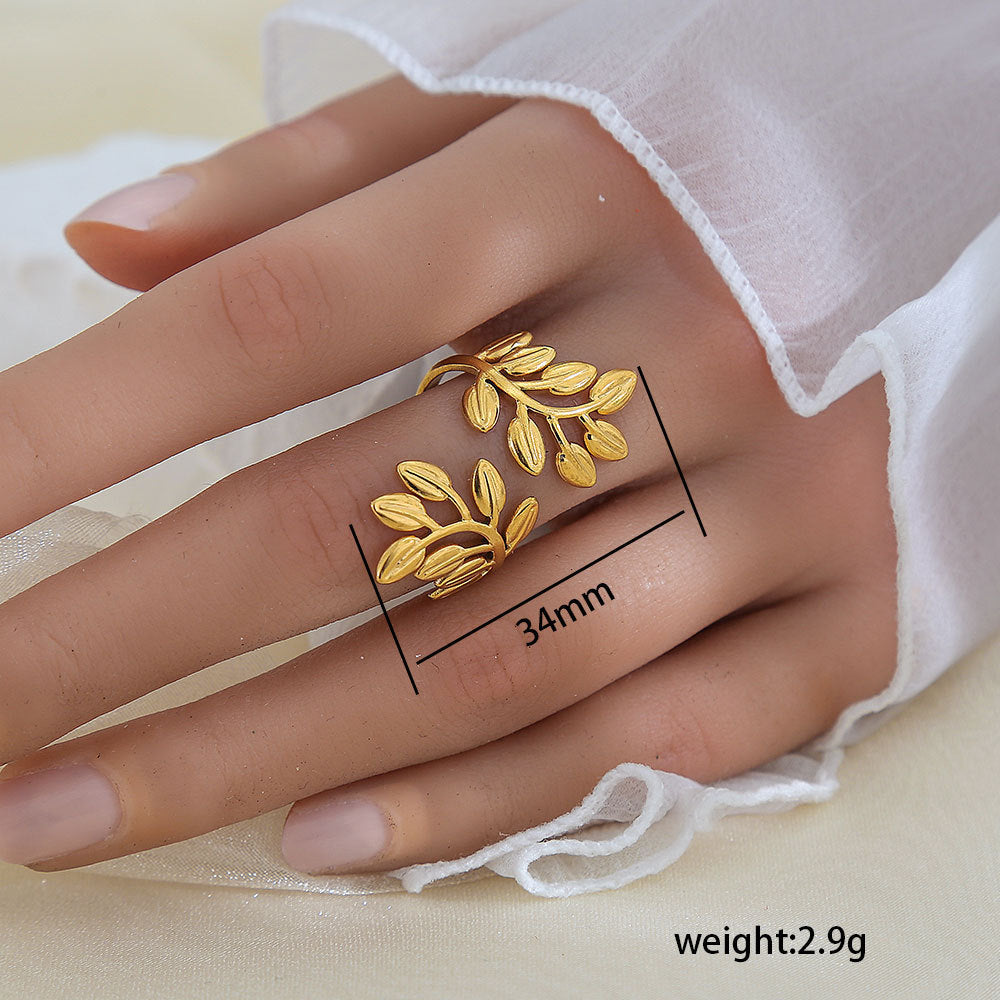 Stainless Steel Gold Plated Leaf Ring