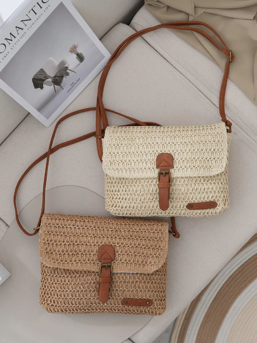 Sac bandoulière rétro en paille pour femme