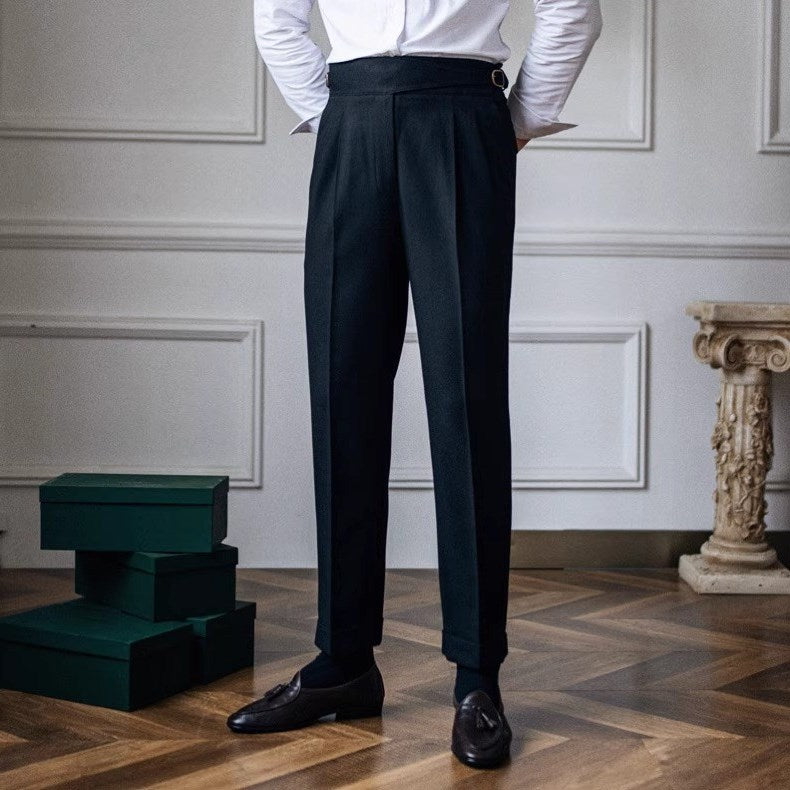 Mens High-Waisted Straight Leg Trousers
