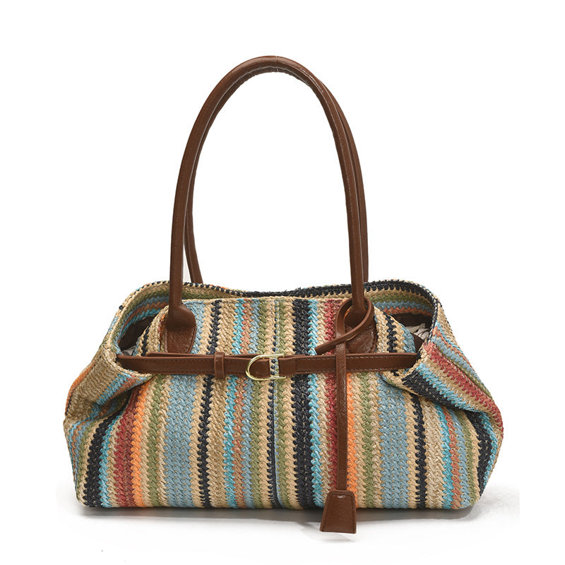 Rainbow Woven Tote Bag for Women