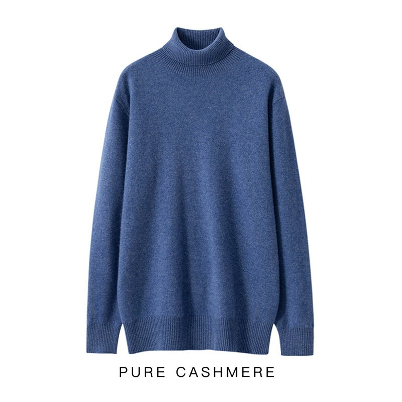 High Neck Pure Wool Sweater Men Pullover Knitted Casual