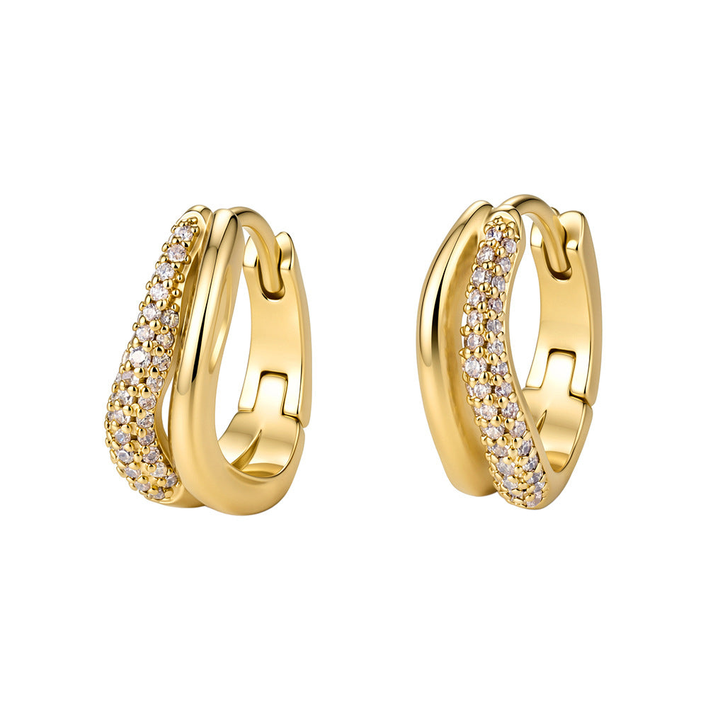Double Ring Diamond Encrusted Gold Plated Earrings