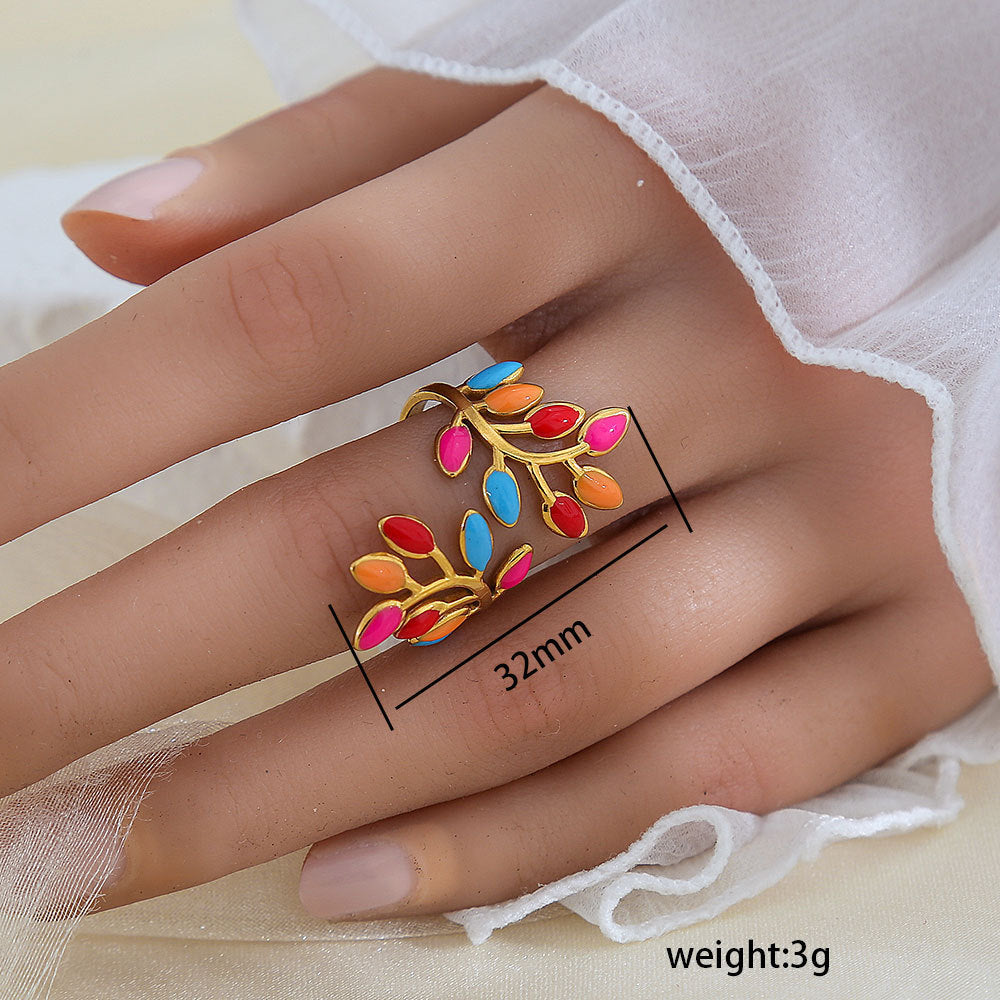 Stainless Steel Gold Plated Leaf Ring