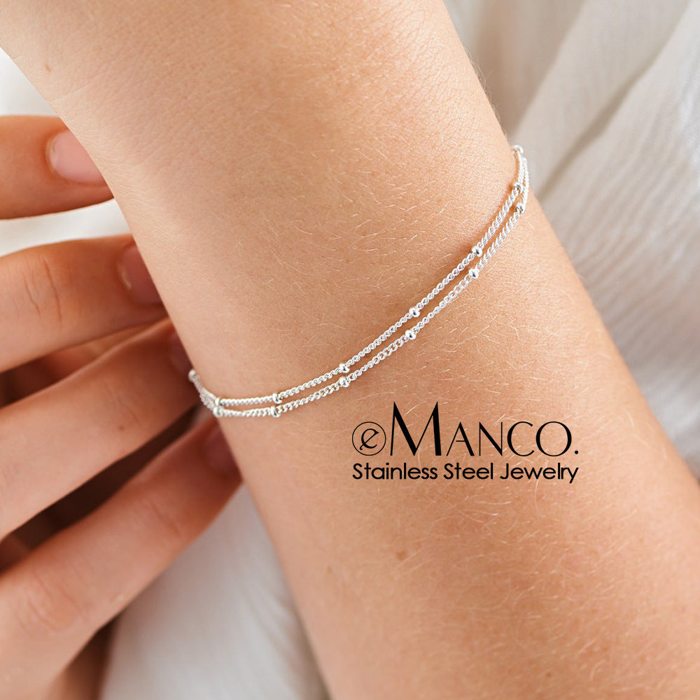 Women's Layered Bead Chain Bracelet Gold Plated Stainless Steel