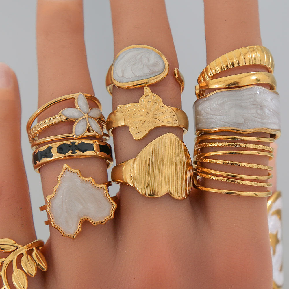 Stainless Steel Gold Plated Leaf Ring