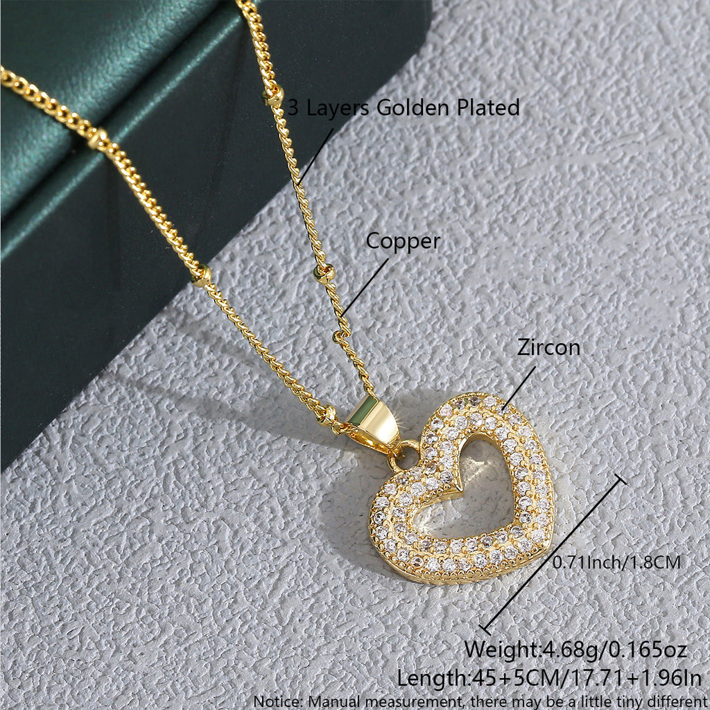 Heart Shaped Zircon Necklace Gold Plated Chain