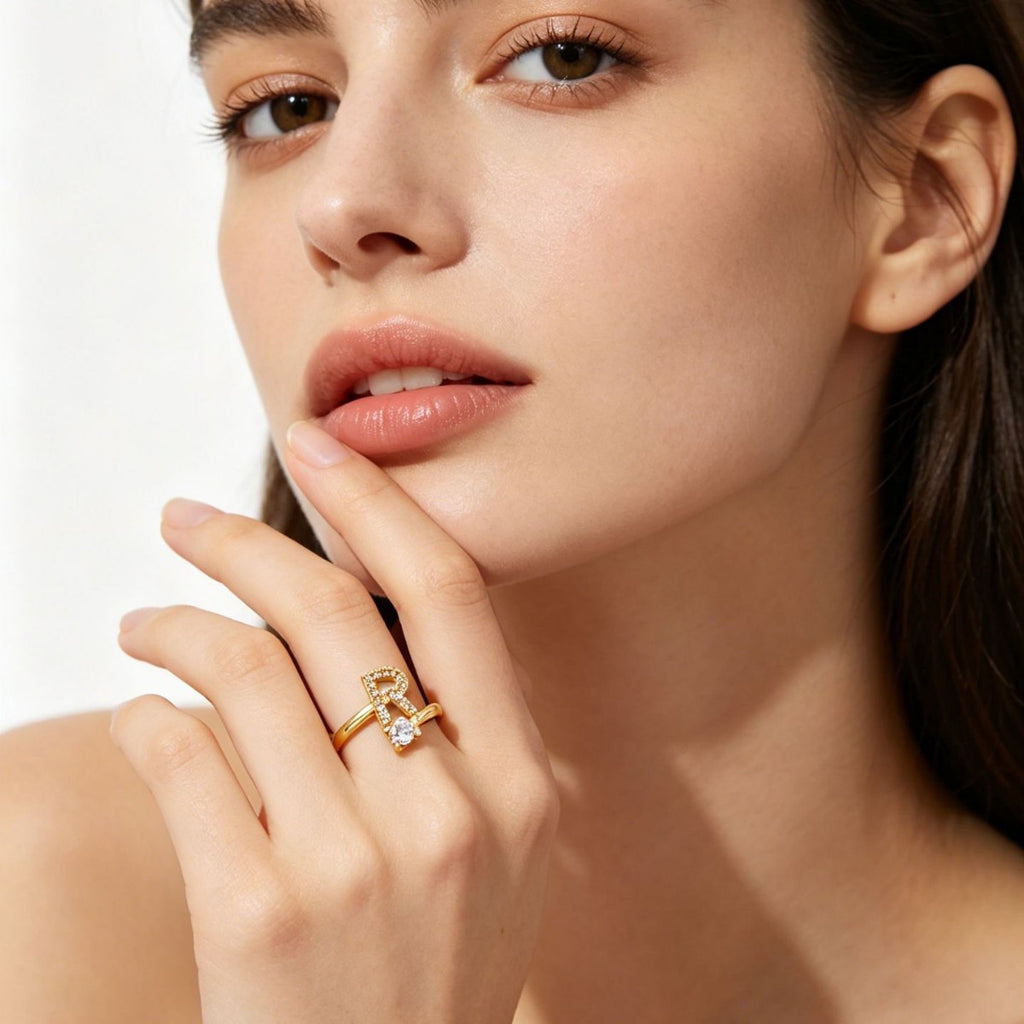 Gold Plated Letter Initial Open Rings