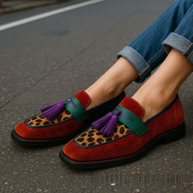 Women Leopard Print Tassel Flat Shoes