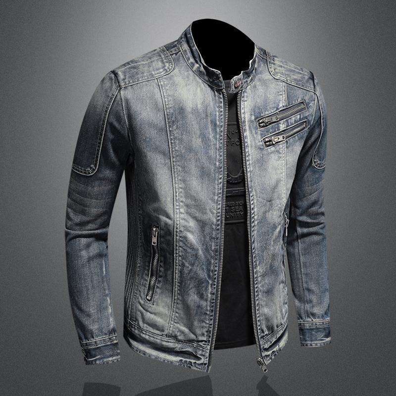 Herren Jeansjacke Stehkragen Baumwolle-Polyester M–4XL | Men's Denim Jacket Stand Collar Cotton-Polyester M–4XL