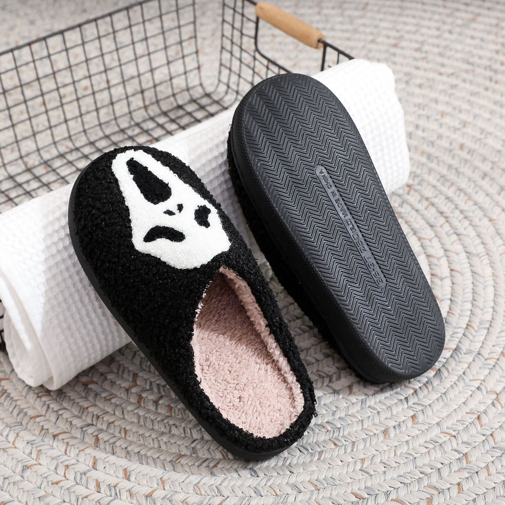 Halloween Cotton Slippers for Men Women Winter Warm Skull Ghost Pumpkin Indoor Home Slippers