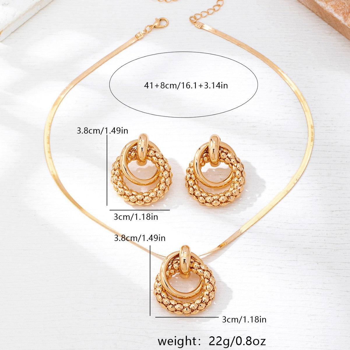 Gold Schlangenkette mit Ohrringen Set Damen | Gold Snake Chain Necklace with Earrings Set Women