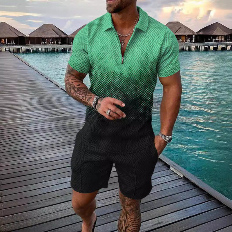Herren 2-teiliges Set Baroque-Print Kurzarm-Top & Shorts Polyester 48 Varianten | Men's 2-Piece Baroque Print Set Short-Sleeve Top & Shorts 48 Styles