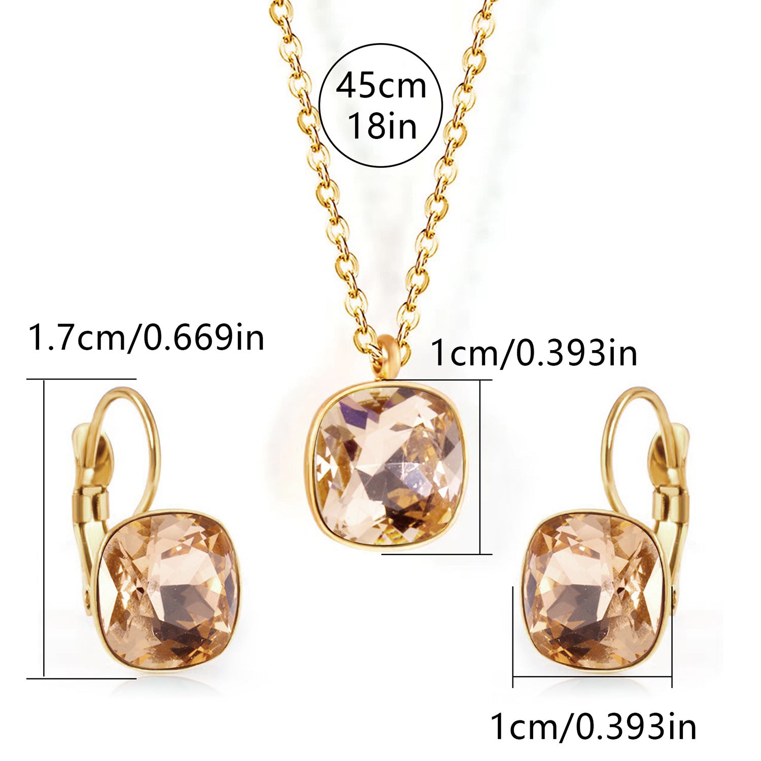 Square Zircon Jewelry with Gold Plated Finish