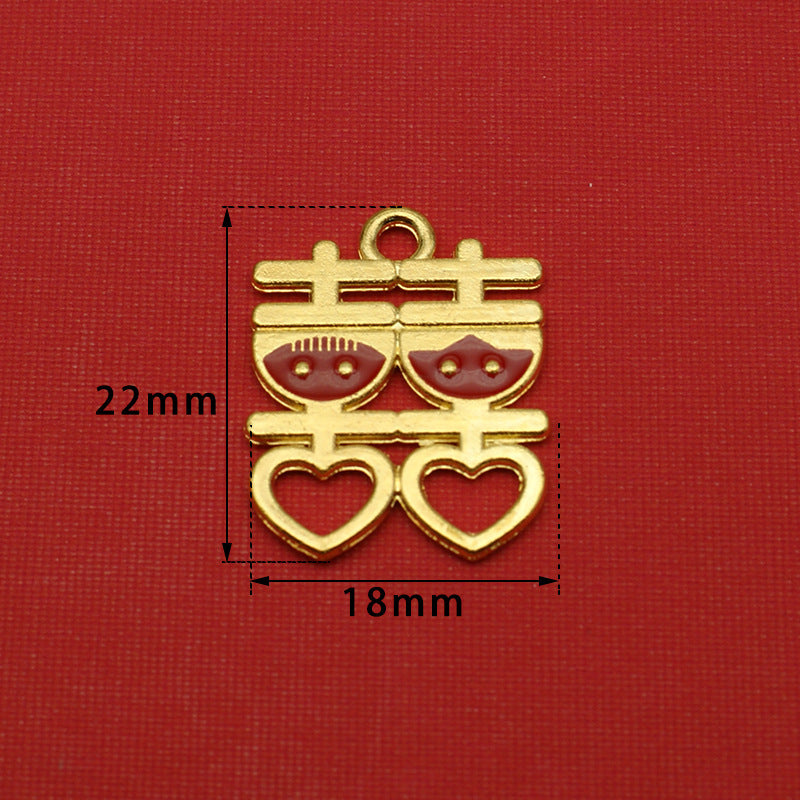 Gold Wedding Double Happiness Alloy Pendant