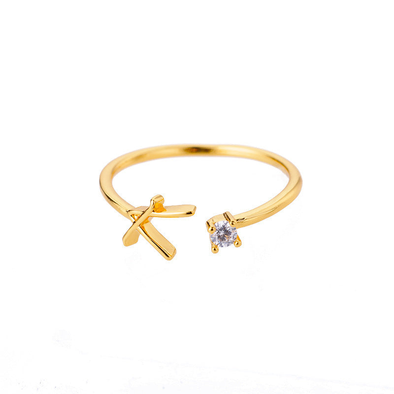 Alphabet Letter Ring Gold Plated Zinc Alloy Jewelry