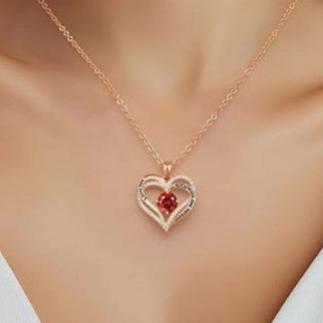 Heart Birthstone Necklace Rose Gold