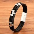 Three Layer Leather Stainless Steel Mens Bracelet