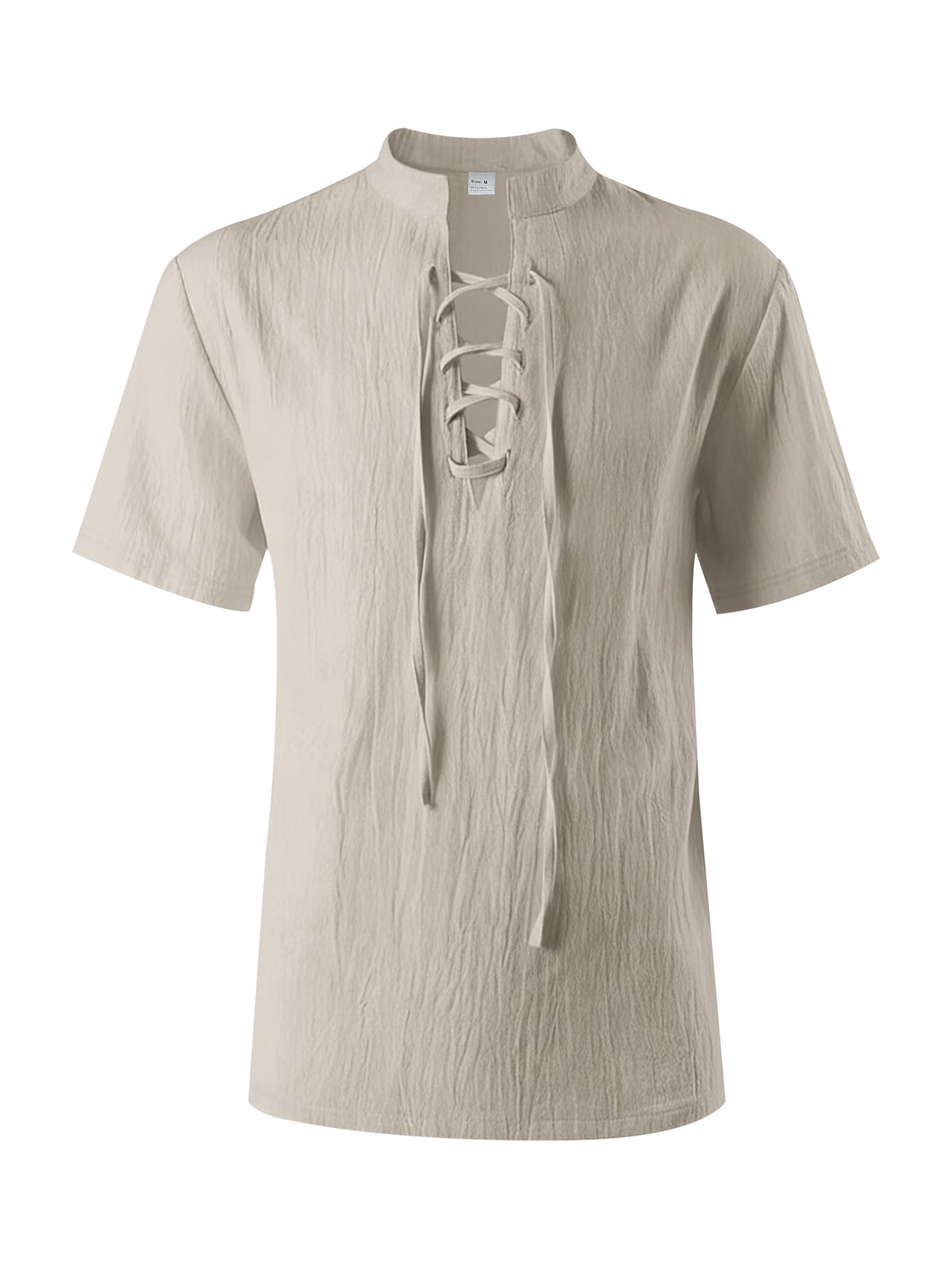 Mens Casual Linen Stand Collar Short Sleeve Shirt