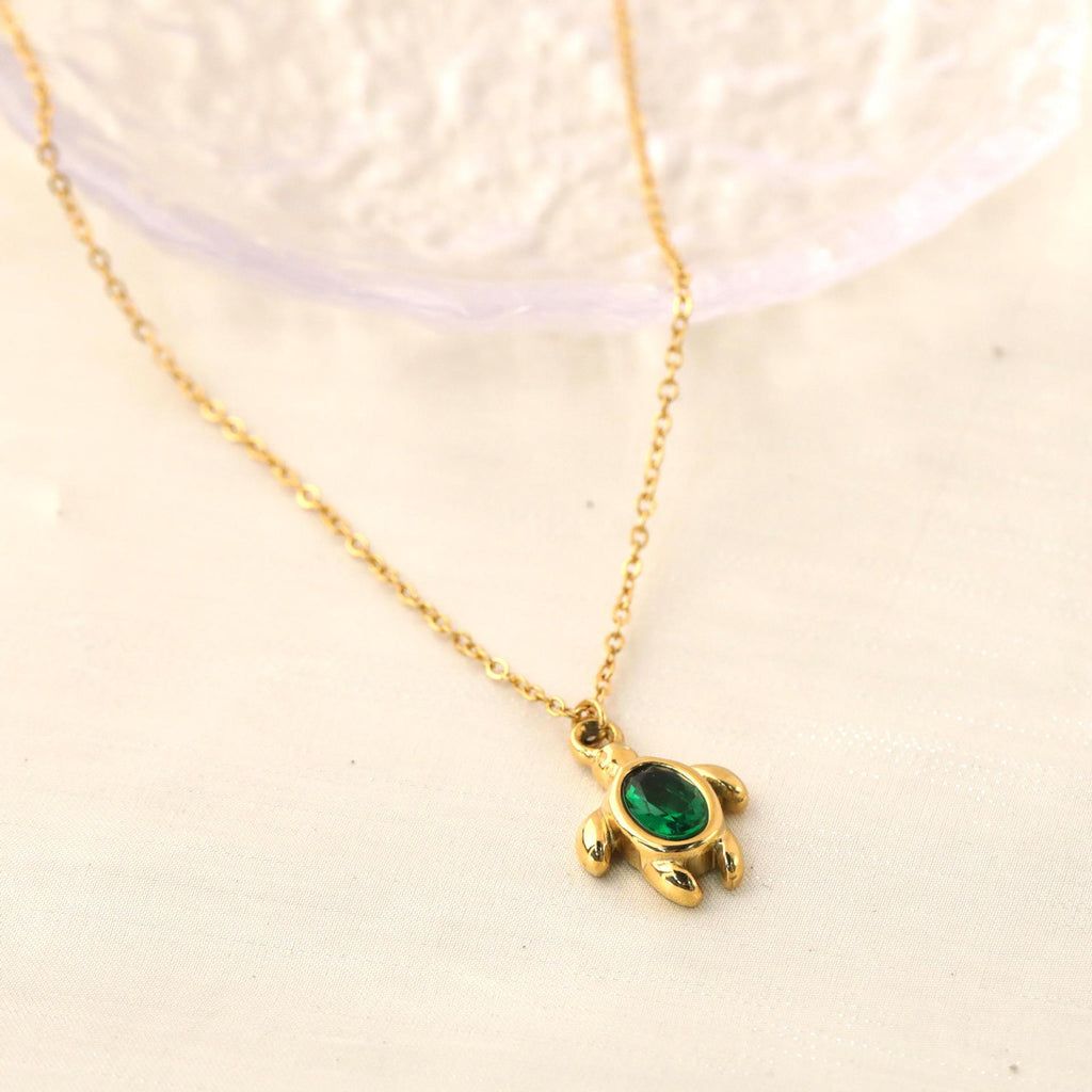 Emerald Turtle 18K Gold Plated Necklace