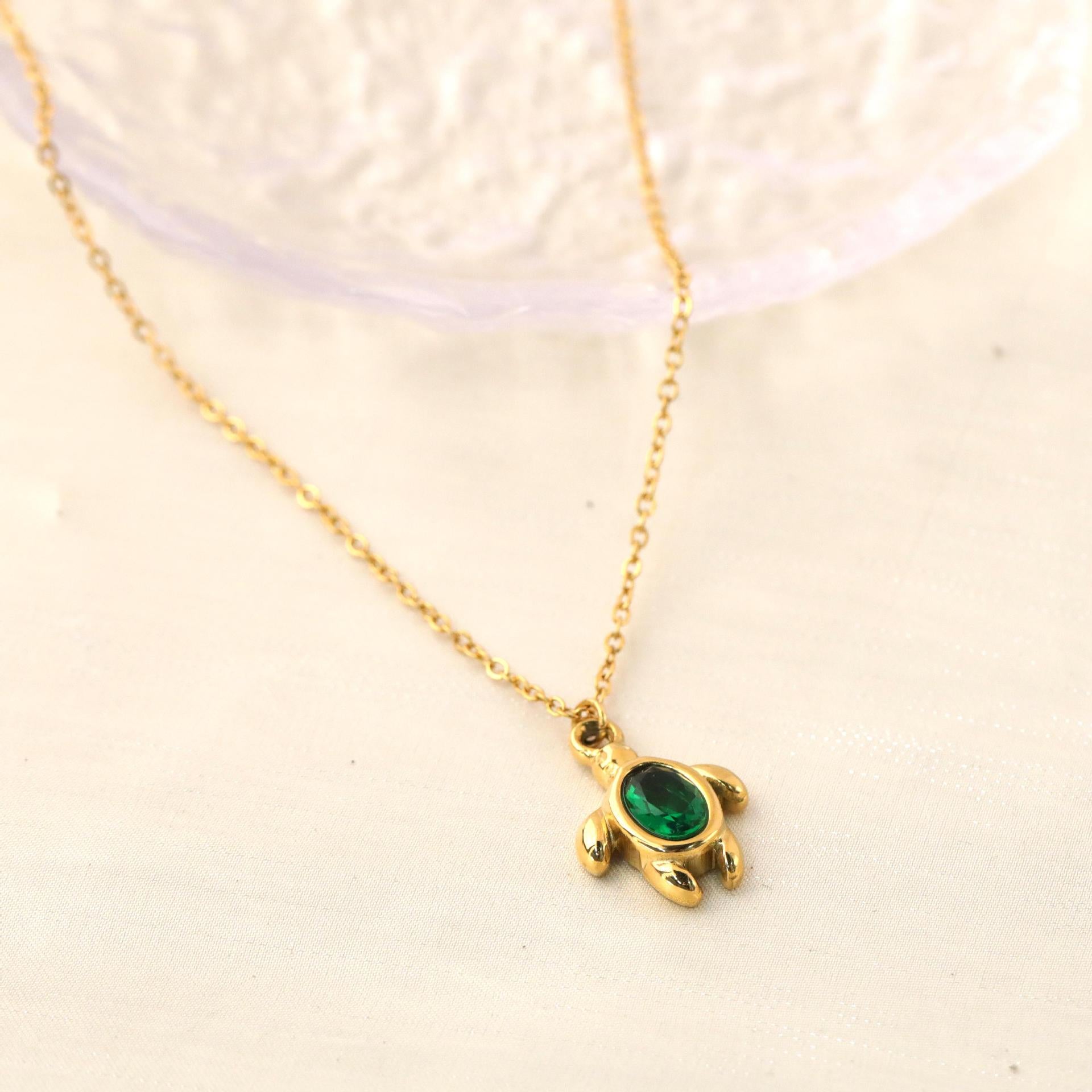 Emerald Turtle 18K Gold Plated Necklace