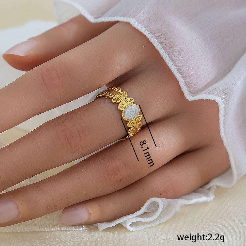 Stainless Steel Gold Plated Leaf Ring