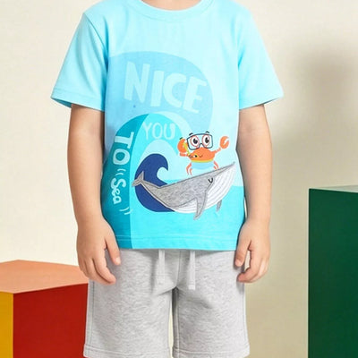 Children's Graphic Round Neck Tee and Shorts Set