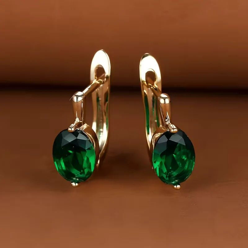Oval Emerald Gold Plated Earrings