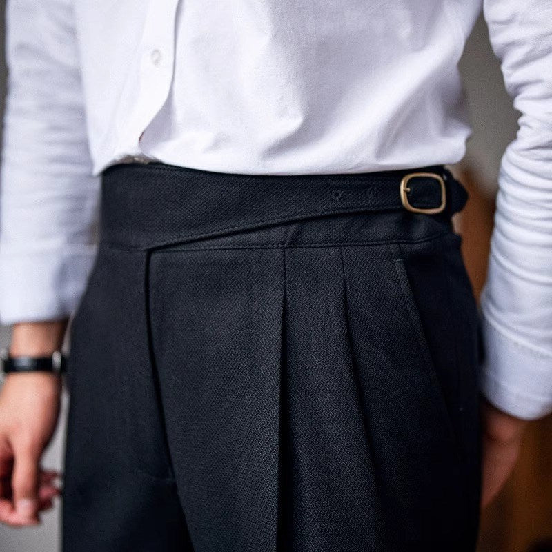 Mens High-Waisted Straight Leg Trousers