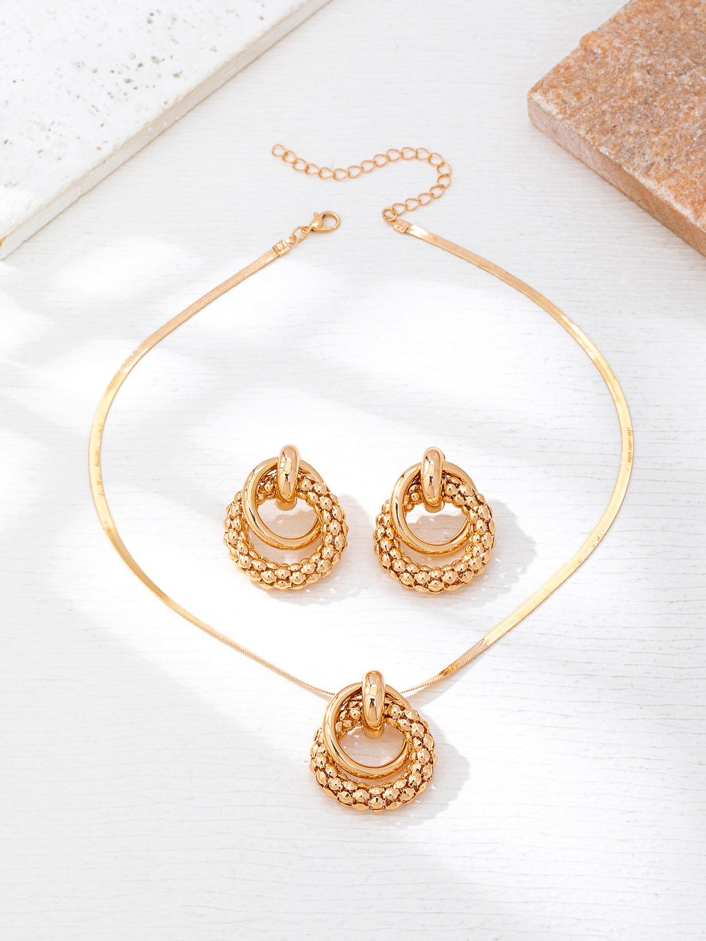 Gold Schlangenkette mit Ohrringen Set Damen | Gold Snake Chain Necklace with Earrings Set Women