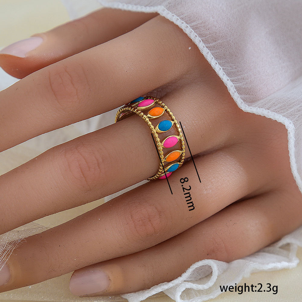 Stainless Steel Gold Plated Leaf Ring