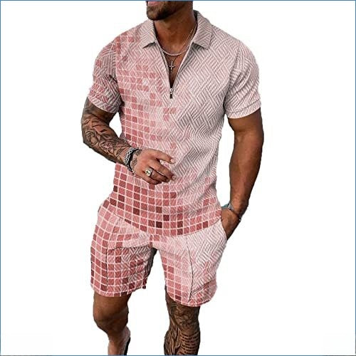 Herren 2-teiliges Set Baroque-Print Kurzarm-Top & Shorts Polyester 48 Varianten | Men's 2-Piece Baroque Print Set Short-Sleeve Top & Shorts 48 Styles