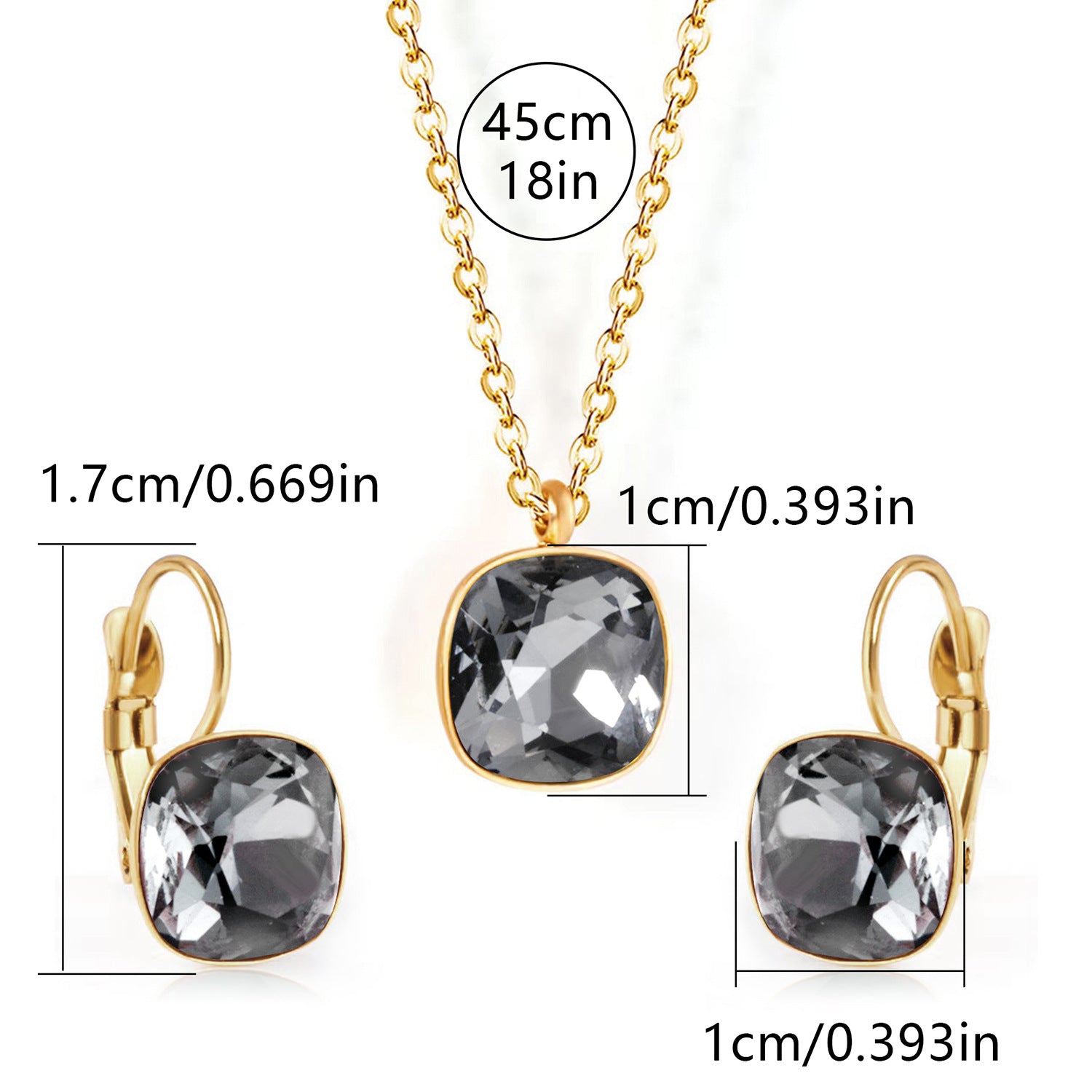 Square Zircon Jewelry with Gold Plated Finish
